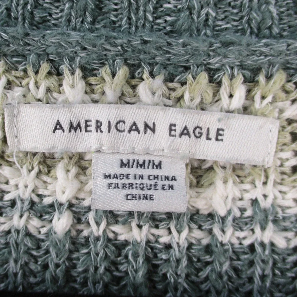 American Eagle Striped V-Neck Sweater Womens Medium Green Pink Knit Pullover